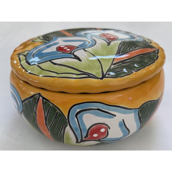 Hand Painted Trinket Box Leceagui Marca Made in Mexico Bright BEAUTIFUL - Picture 3 of 8